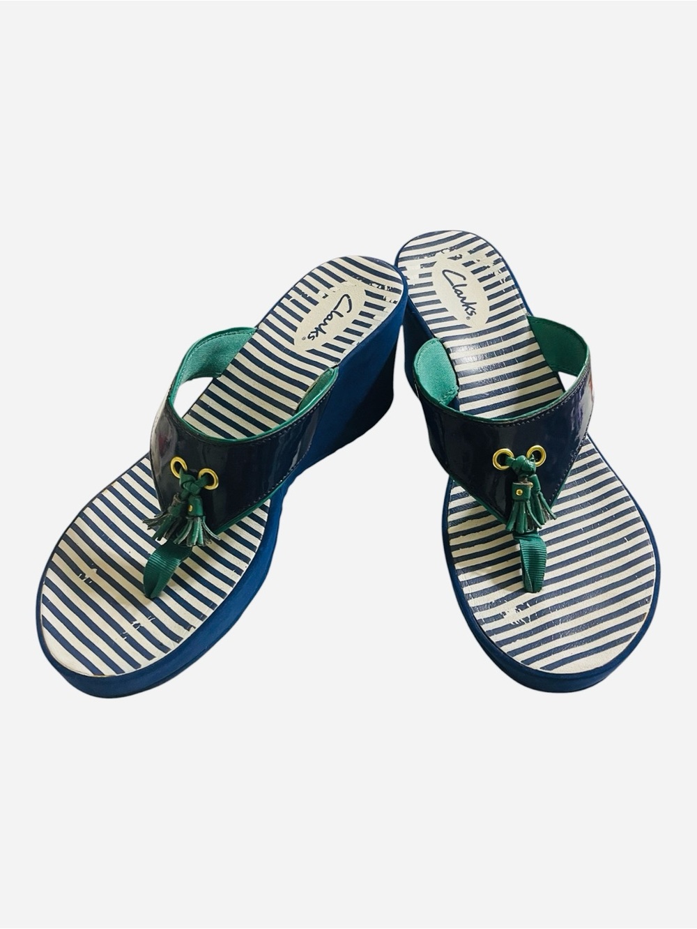 CLARKS NAUTICAL FLIP FLOP WEDGE COASTAL SANDALS SZ 9 MED